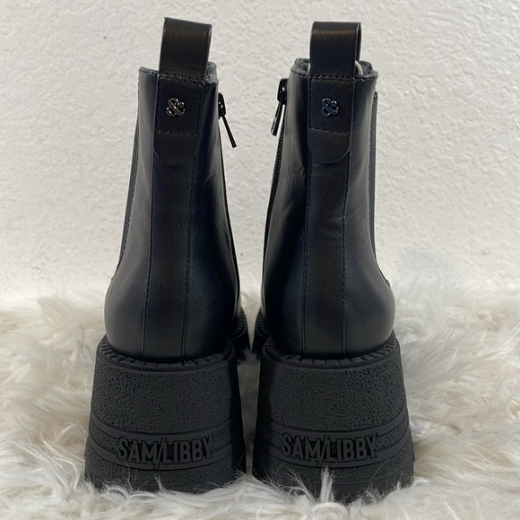 Sam & Libby Lennon Chls Chelsea Moto Chunky Sole Boots SZ 9 Black Ankle Booties - Picture 5 of 16